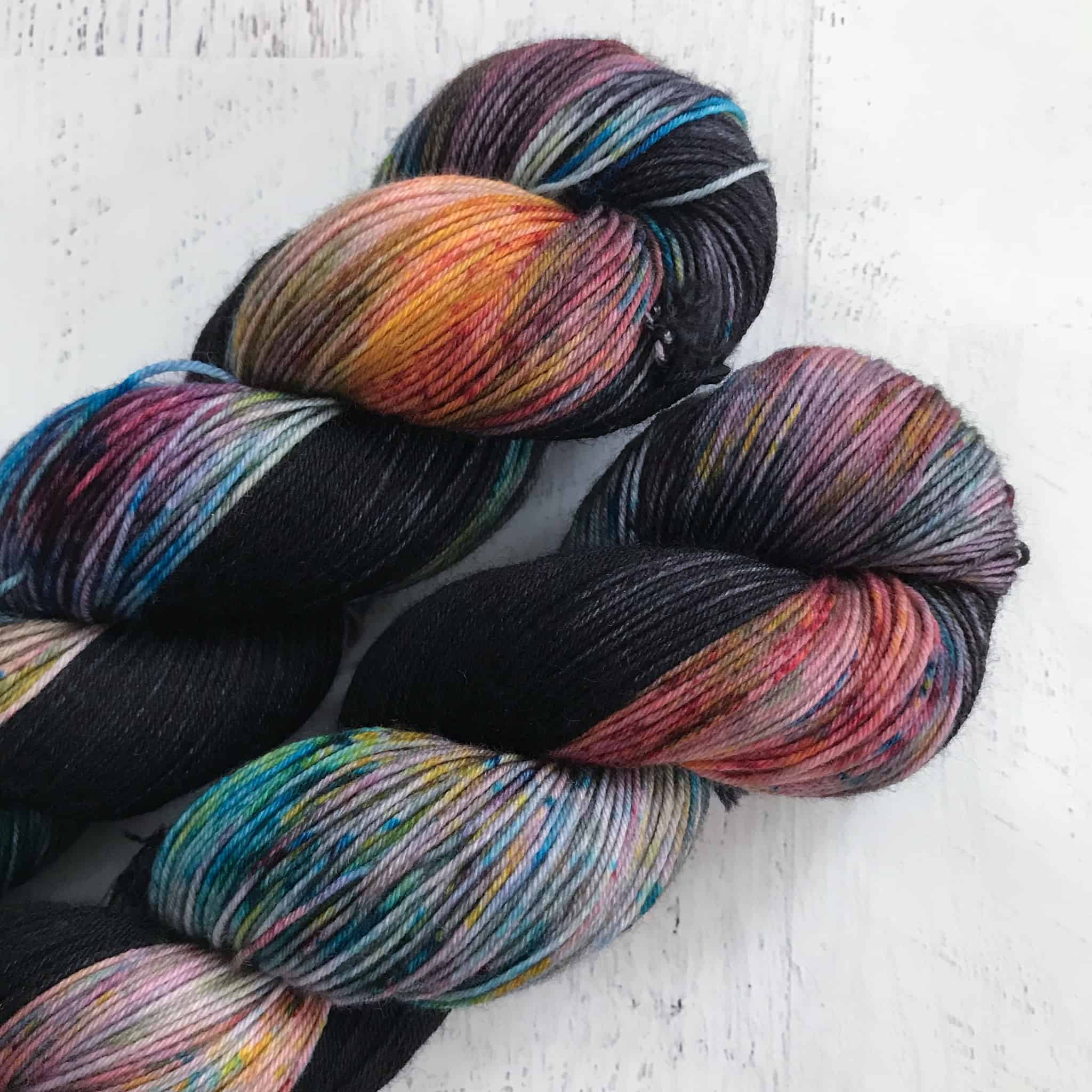 With Red Heel and Toe Skein Hand Dyed Self Striping MCN Sock Yarn MCN Midnight Gala
