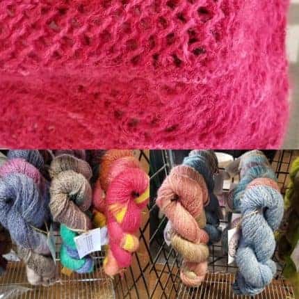 A collage of magenta yarn with various variegated skeins.