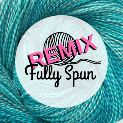 Teal yarn with Remix Fully Spun printed on the photo
