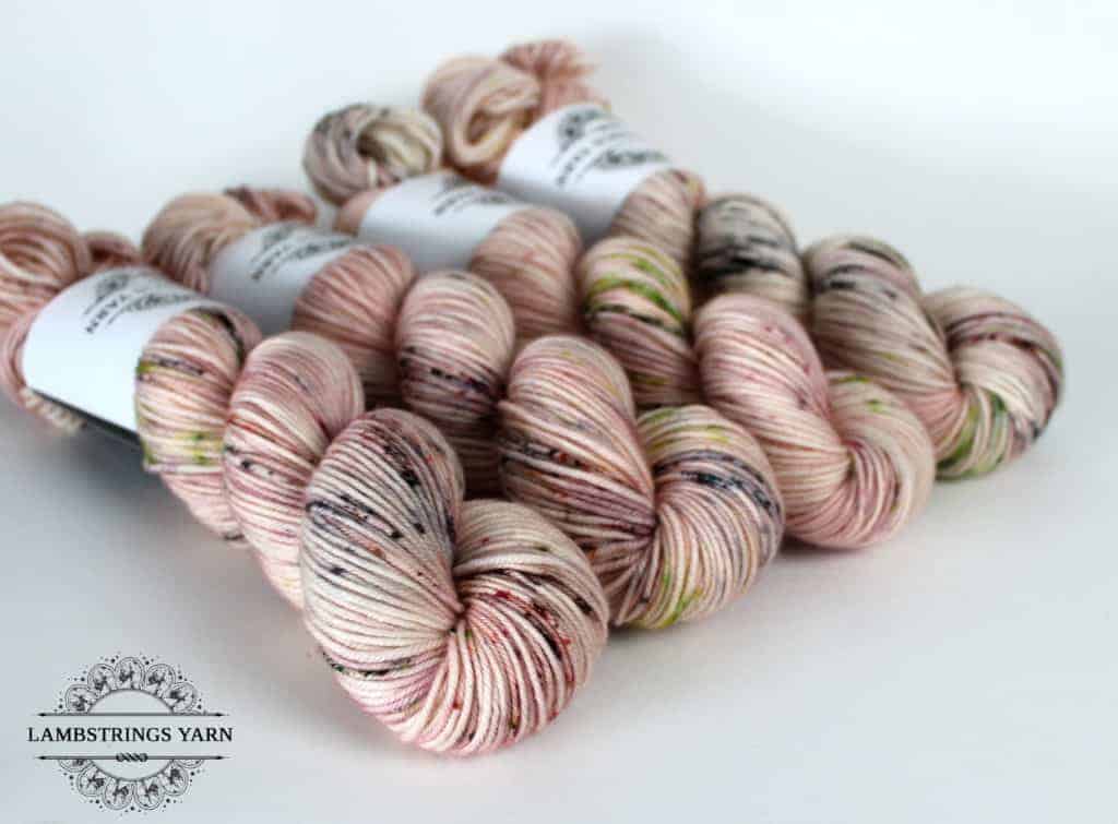 Pink speckled yarn.