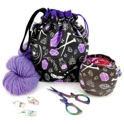 Bags with black and purple fabric