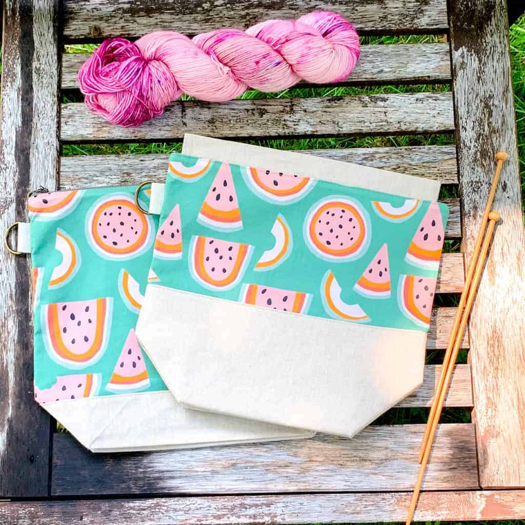 Two project bags with a watermelon print