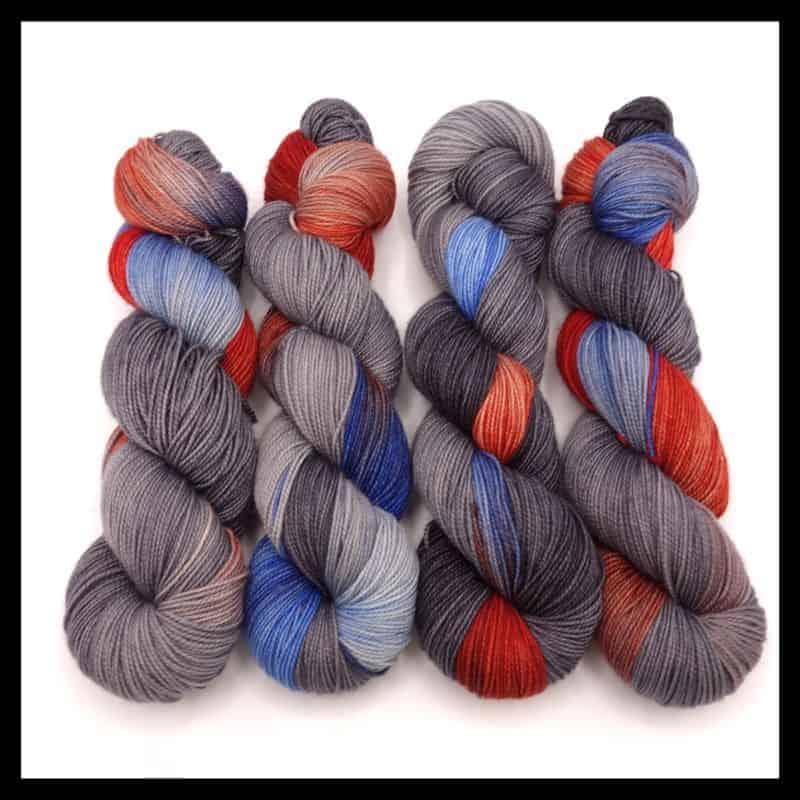 Gray, red and blue variegated yarn