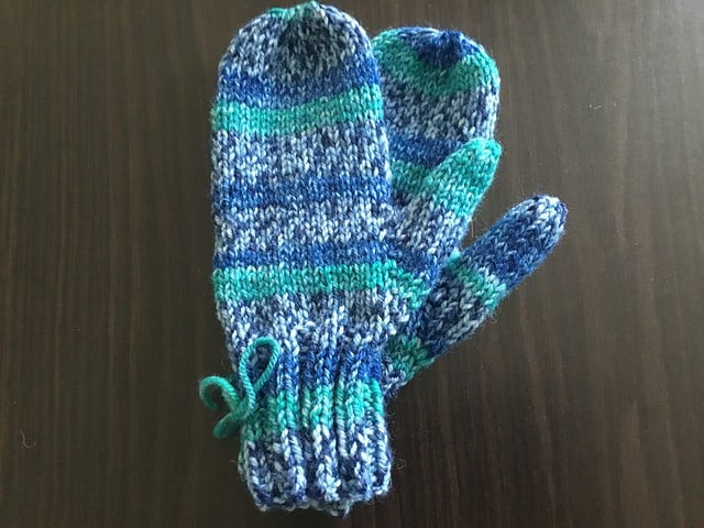 Blue striped mittens