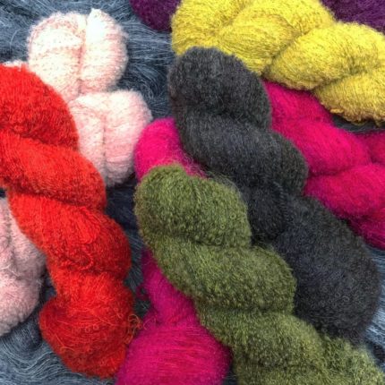 Multicolored bouclé yarn.