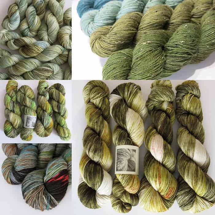 A collage of green yarn.