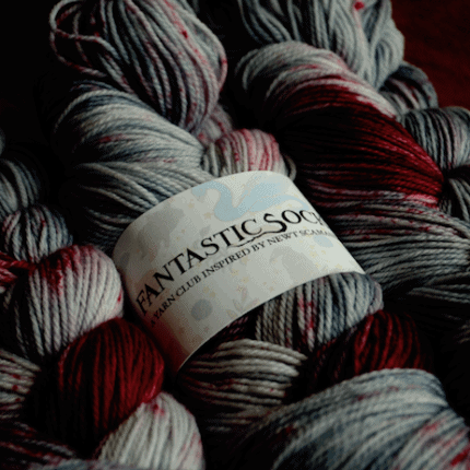 Red, blue and gray hand-dyed yarn.