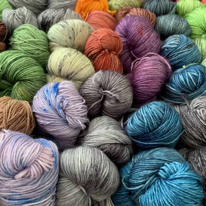 Skeins of hand-dyed yarn.