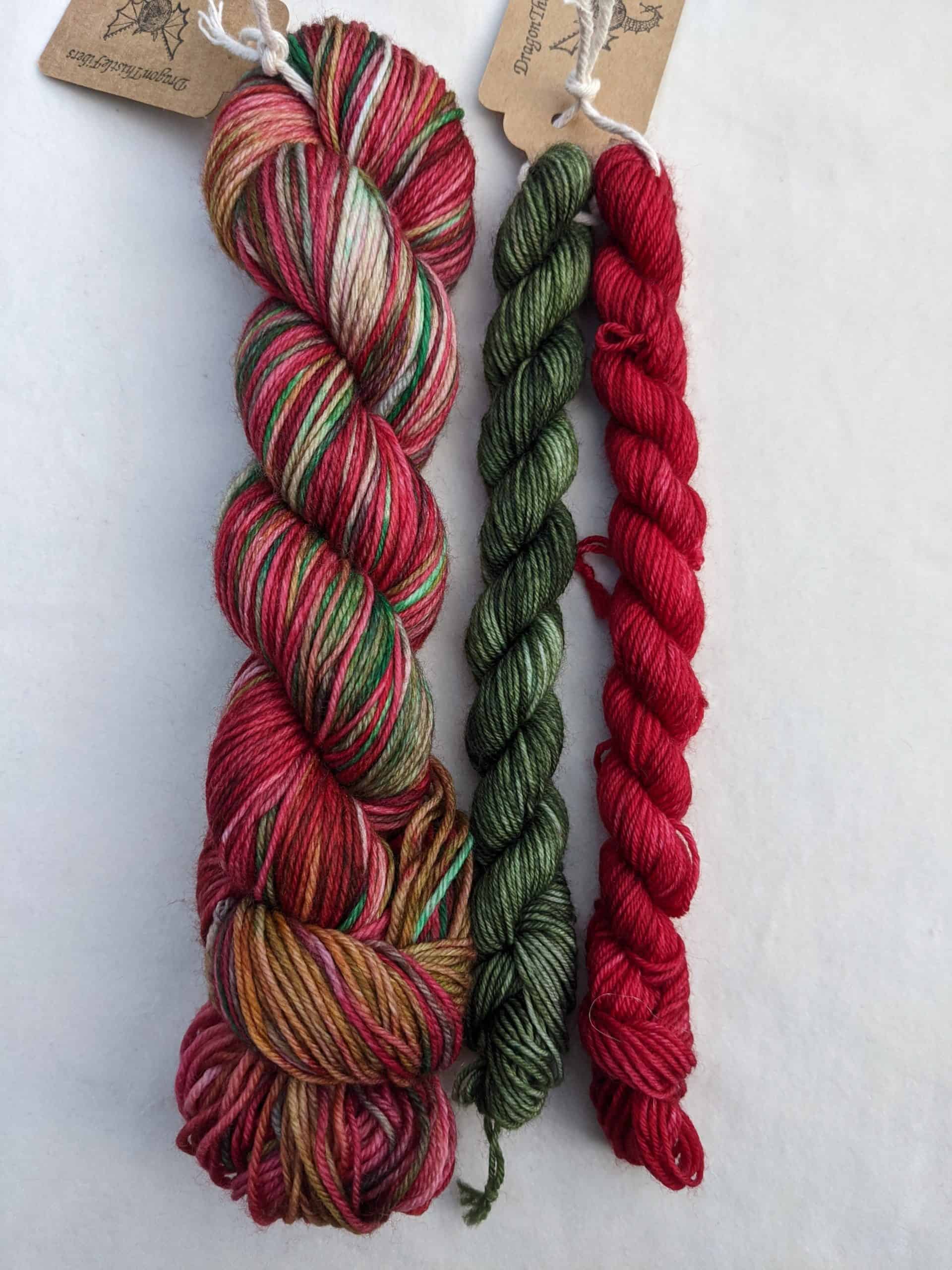 Red and green yarn.