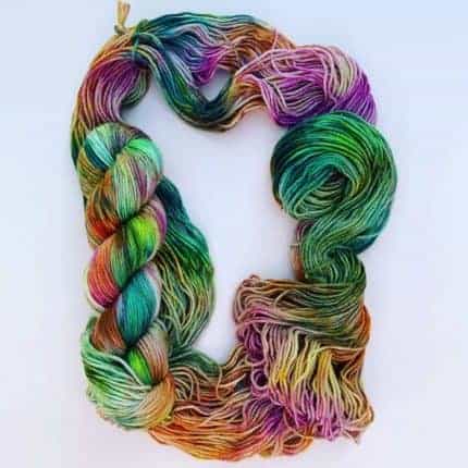 Green, purple and orange yarn.