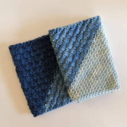 A textured cowl in shades of blue.