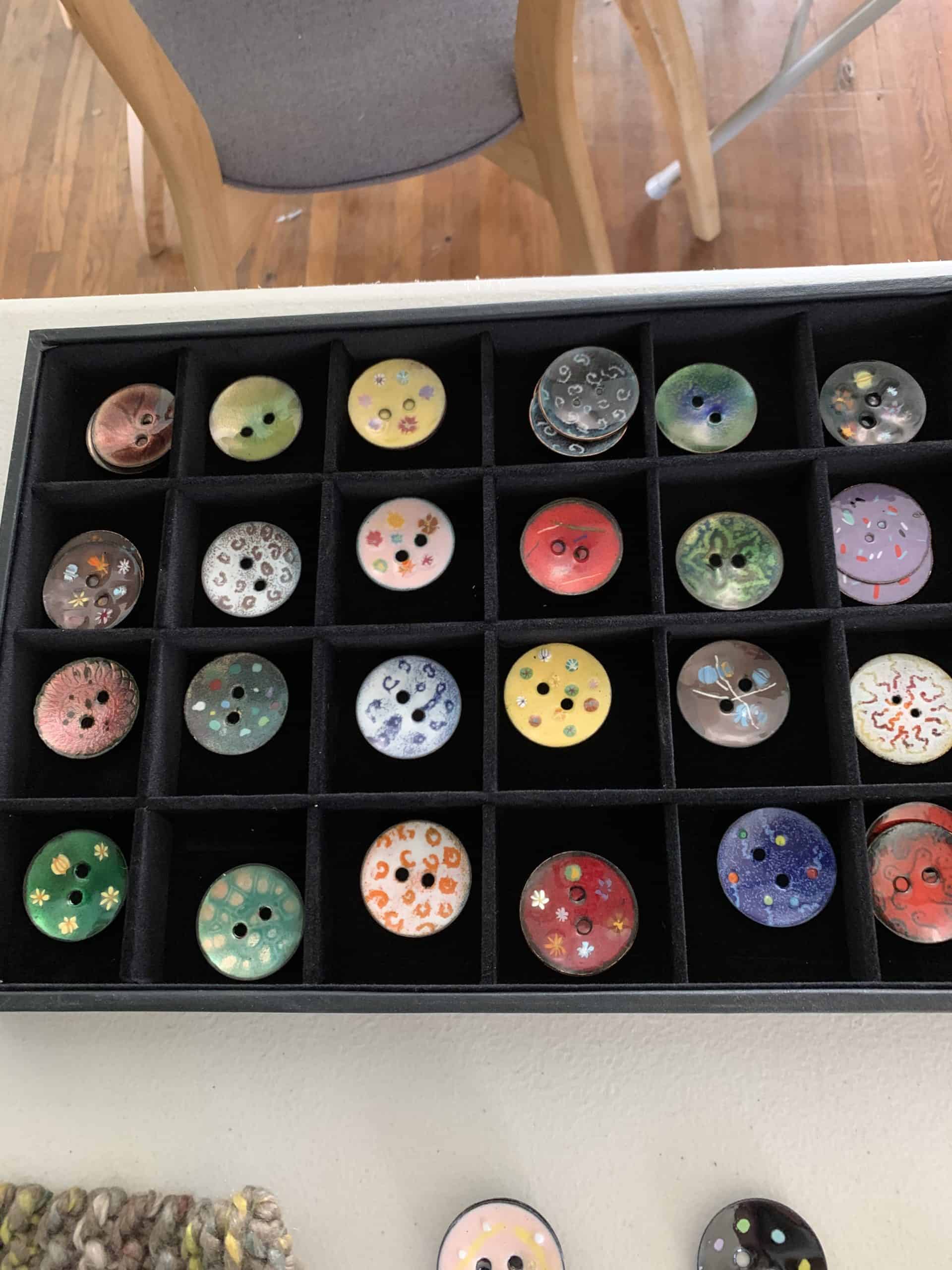 A box of colorful buttons.