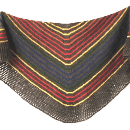 A black, yellow and red striped shawl.