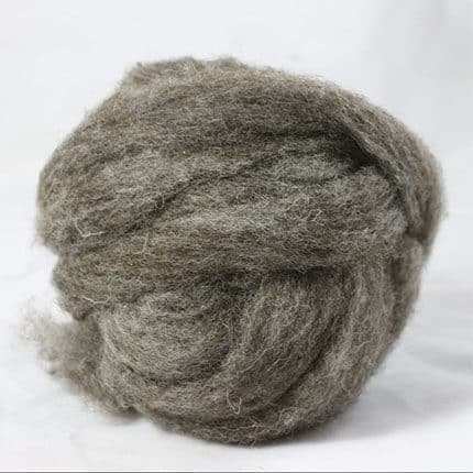 A ball of brown wool fiber.