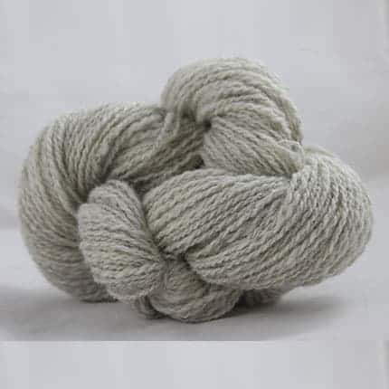 A twisted hank of gray yarn.