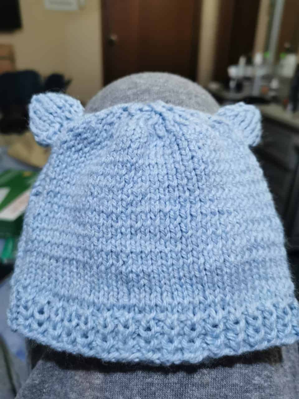 A blue hat with ears.