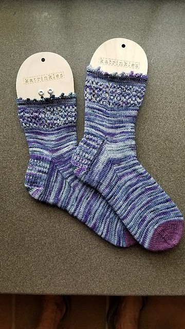 Purple and blue striped socks.