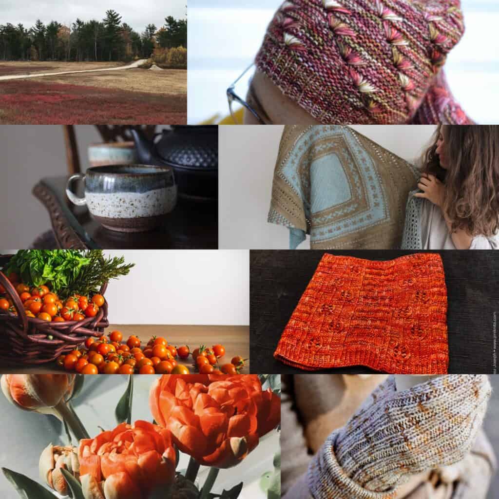 A collage of images and knitting projects.