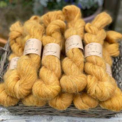 Yellow fluffy yarn.