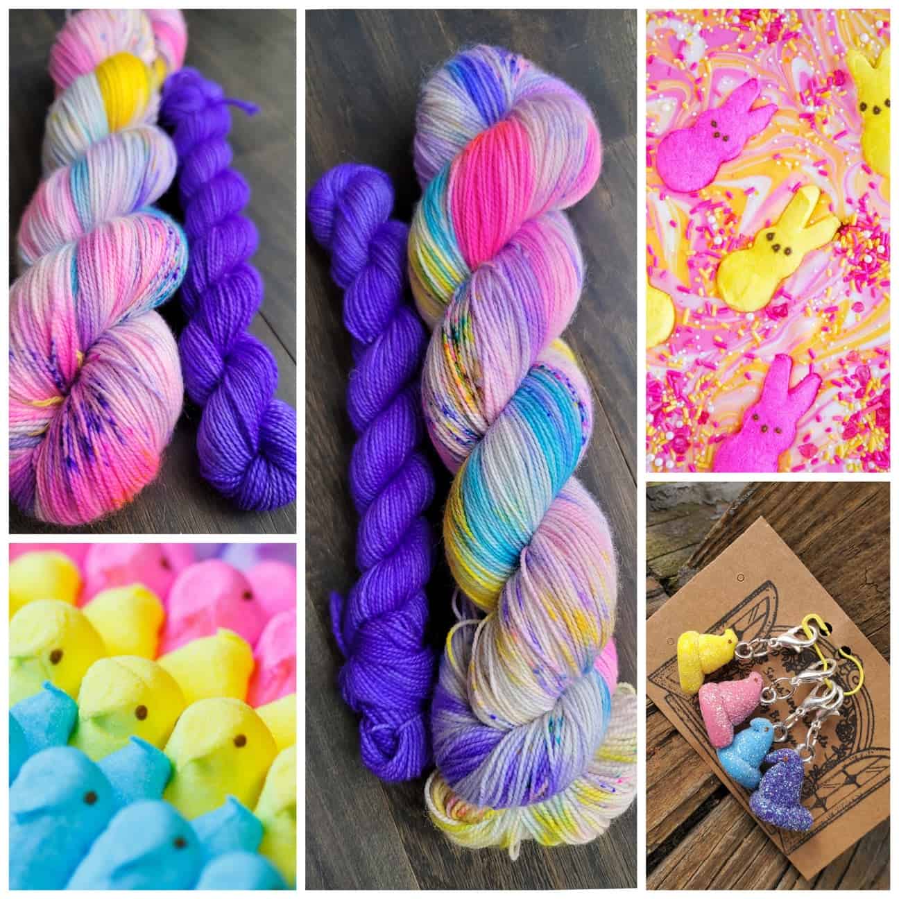 Peep colored yarn with matching peep charms.
