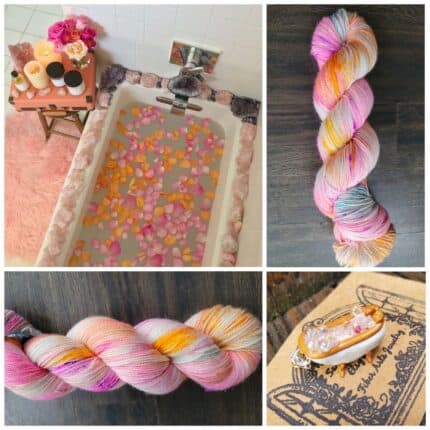 A skein of orange and pink yarn.