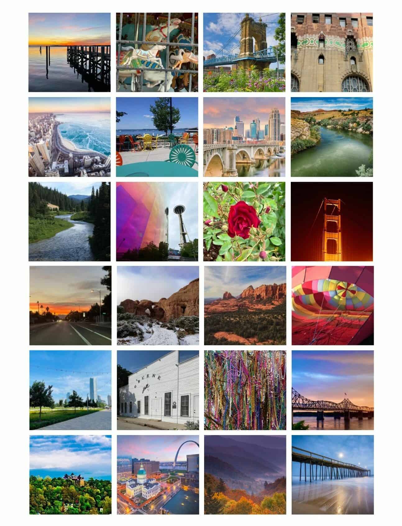 A collage of colorful place images.