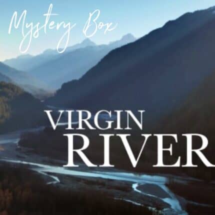 Mountains and a river and the text Virgin River Mystery Box.