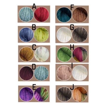 Photo of multiple color combinations in yarn.