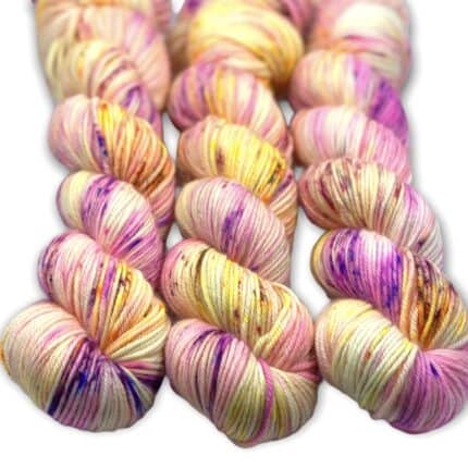 Pink and yellow speckled yarn.