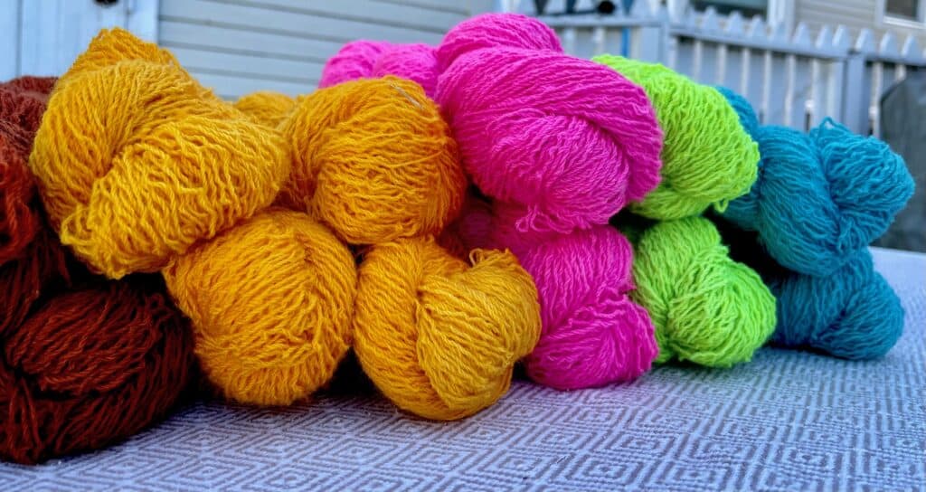 Fluorescent yarn.