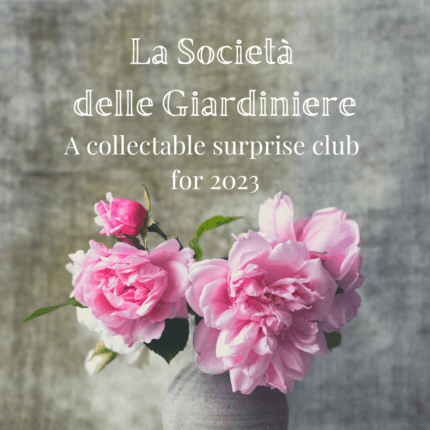 A bouquet of pink roses and the text La Societa della Giardiniere, A collectable surprise club for 2023.
