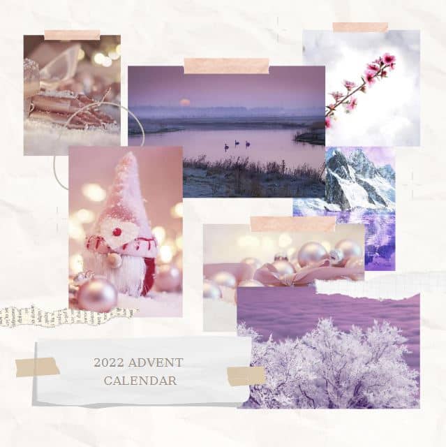 A mood board with purple images of snowy landscapes.