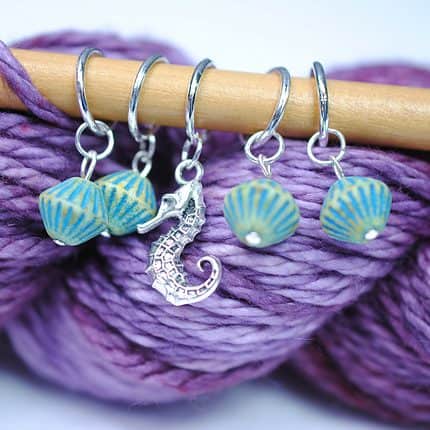 Turquoise bead with seahorse charm stitch marker set.