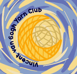 A moon drawn to look like a ball of yarn and the text Vincent Van Gogh Yarn Club.