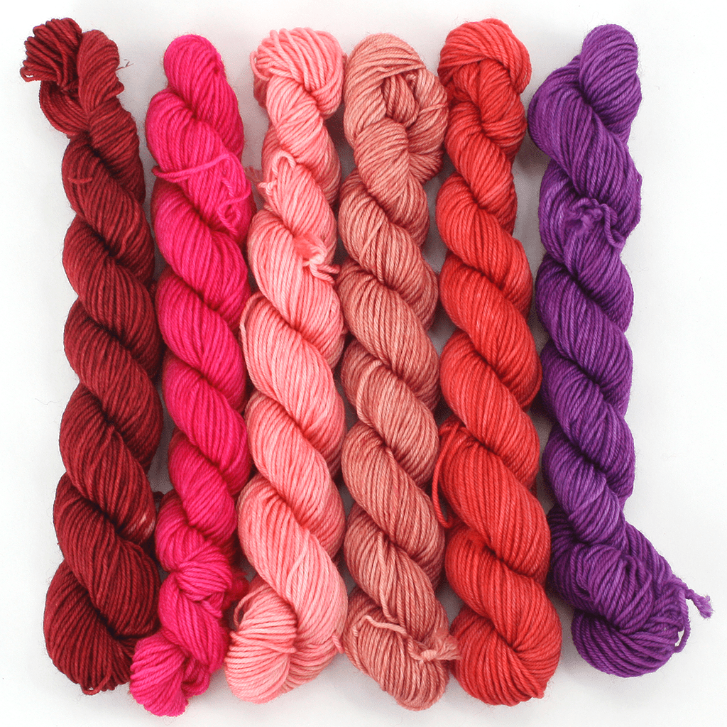 Lipstick mini skein set with red, pink and purple colorways.