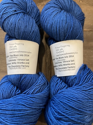 Skeins of bright blue yarn.
