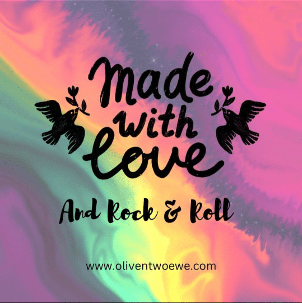 A 60's tie-dyed inspired multi-color background with the text Dye Live Plus Club; Made with Love and Rock & Roll