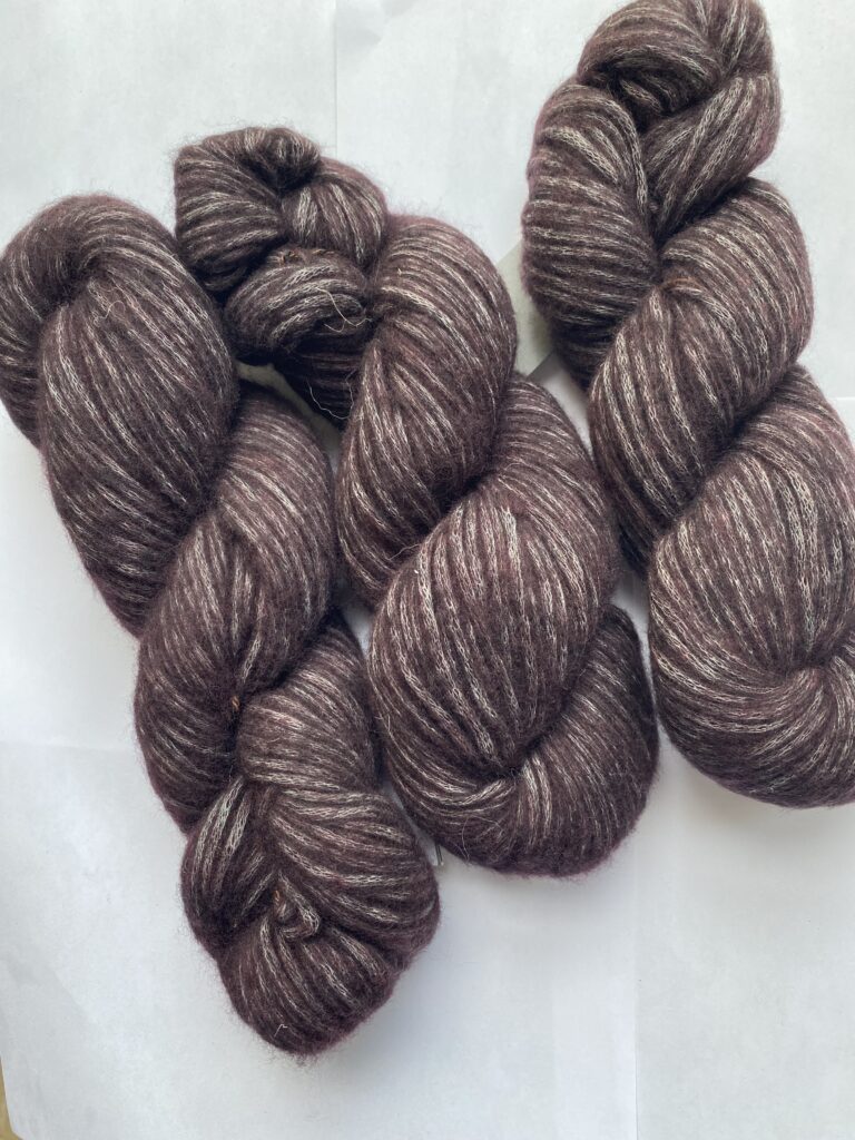 3 skeins brown gray variegated yarn.