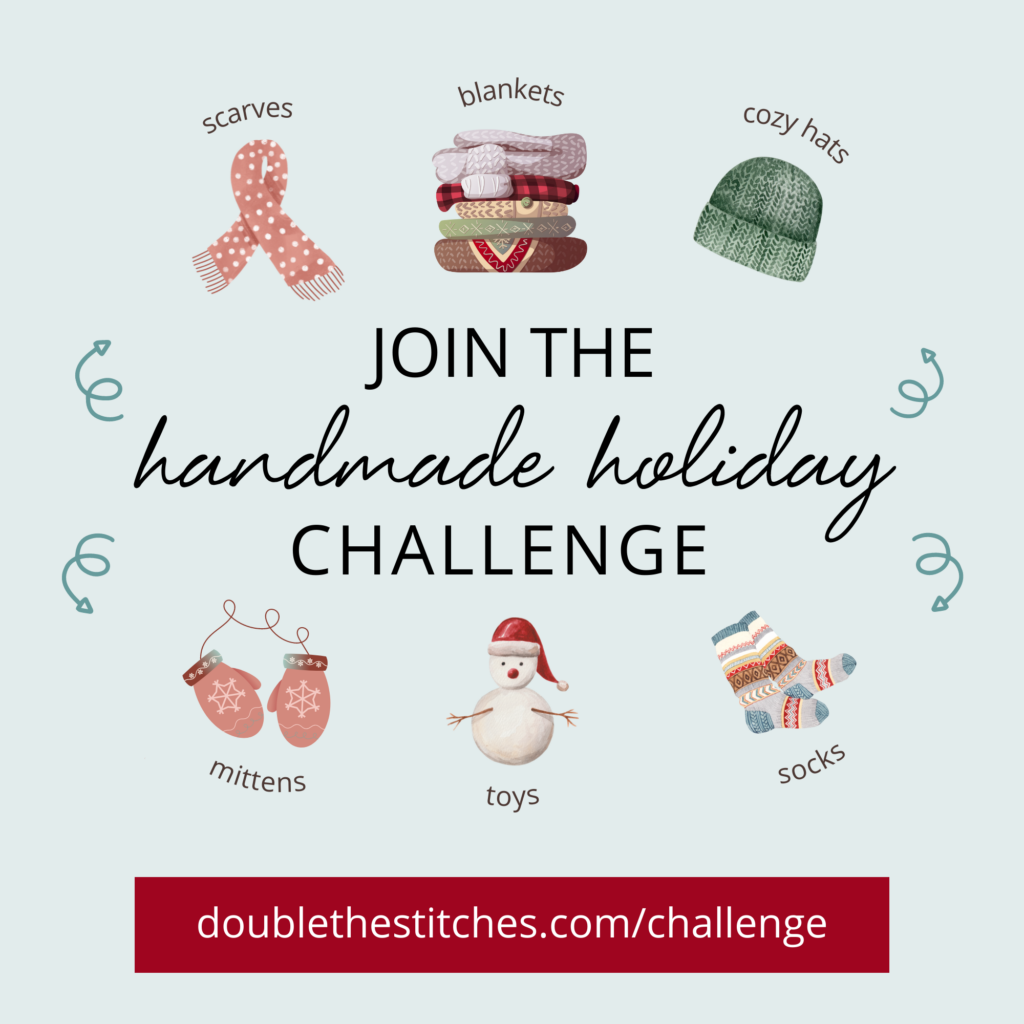 Illustrations of knit items and the text Join the handmade holiday challenge.