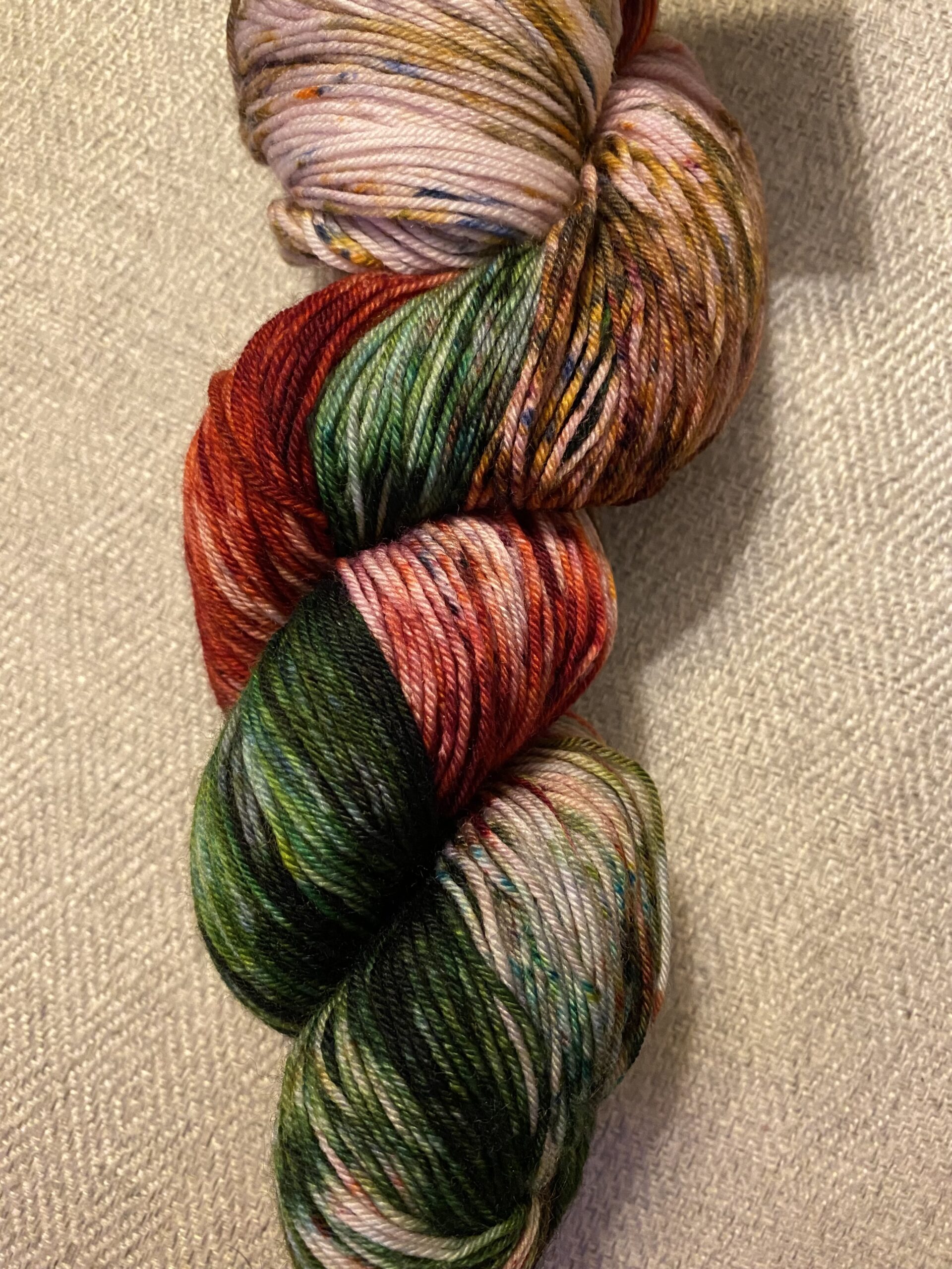 One skein red, green, pink, rust variegated and speckled yarn – Indie  Untangled