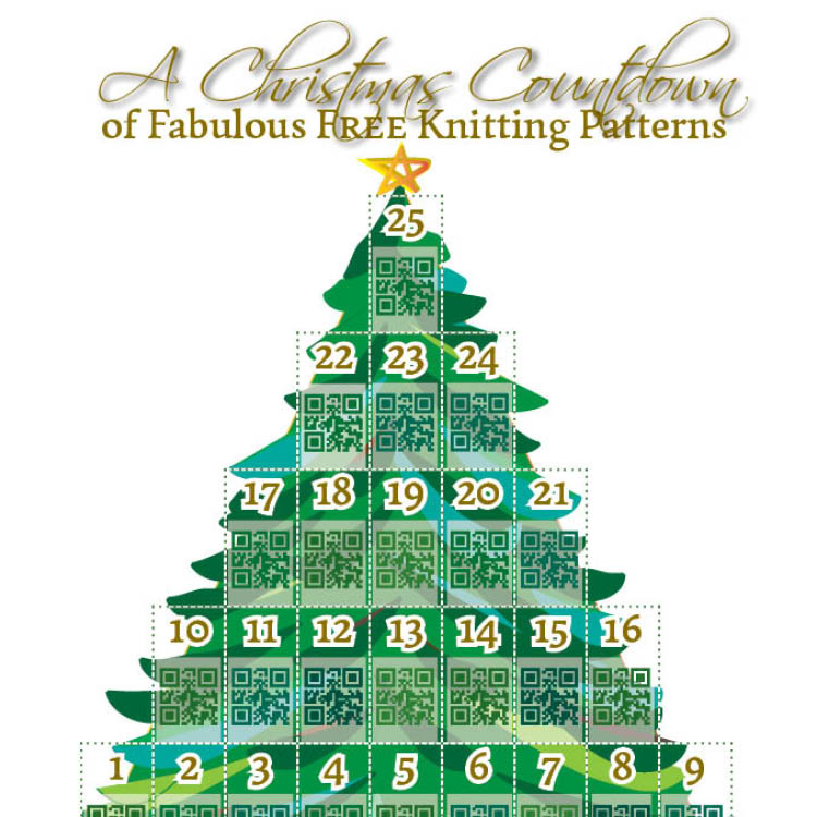 An image of a Christmas tree with 25 numbered QR codes in shades of green.