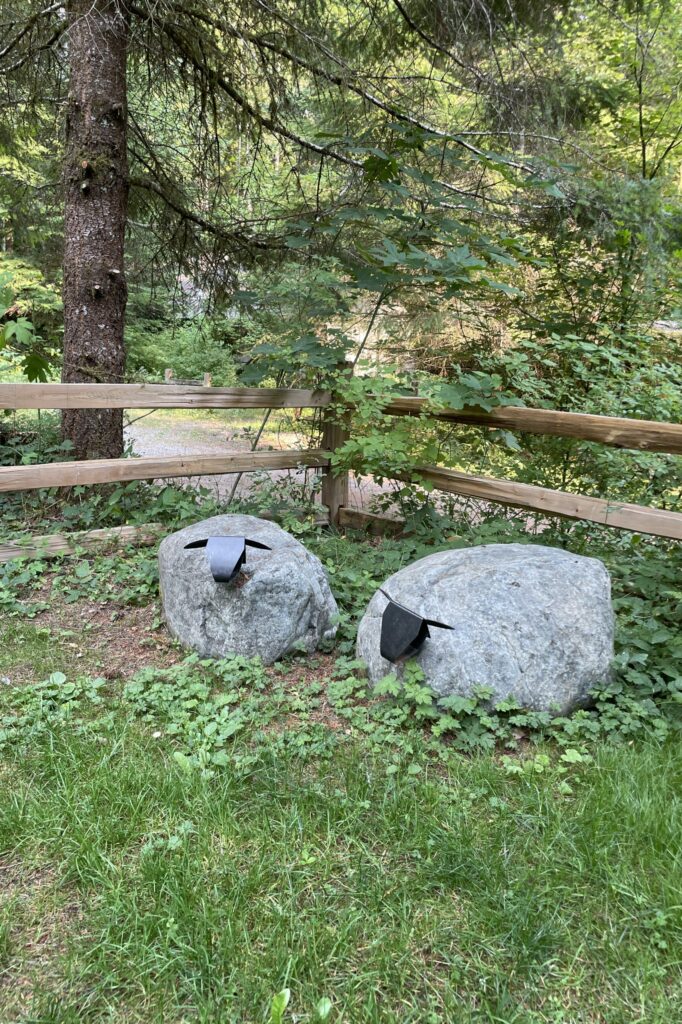 Two sheep made with boulders.