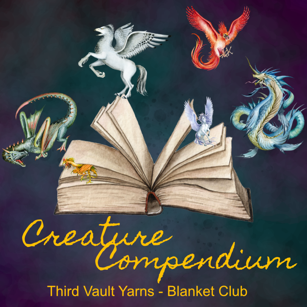 An illustration of book flying open with a variety of mythical creatures coming out of it on a colourful background.