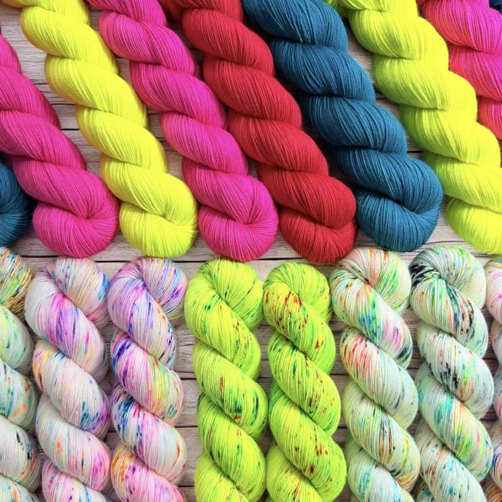A layout of multi-colored yarns.