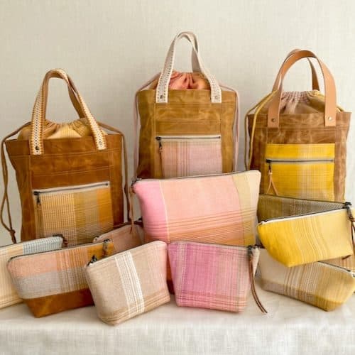 A collection of knitter's bags in various sizes