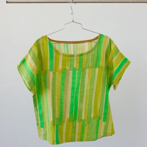 Light green and yellow striped casual summer top