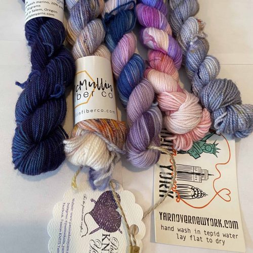 5 mini skein yarn set in purples.