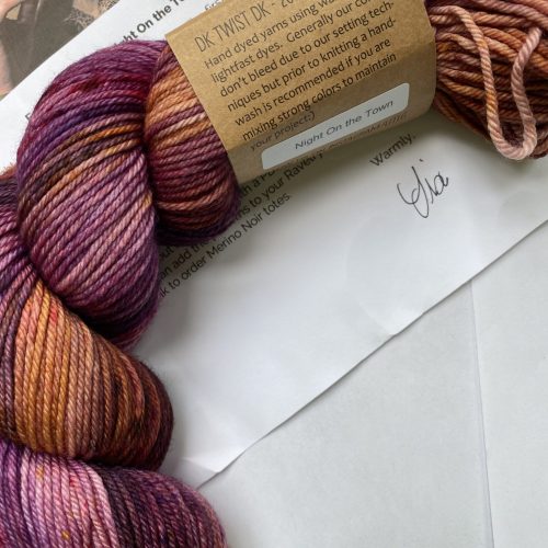 One skein of variegated purple yarn and hat pattern.