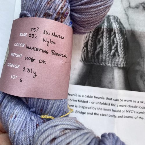 One skein purple yarn and beanie pattern.