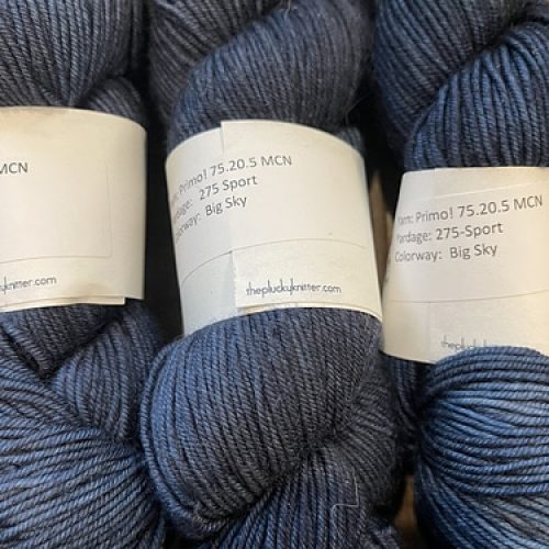 Skeins of blue yarn.